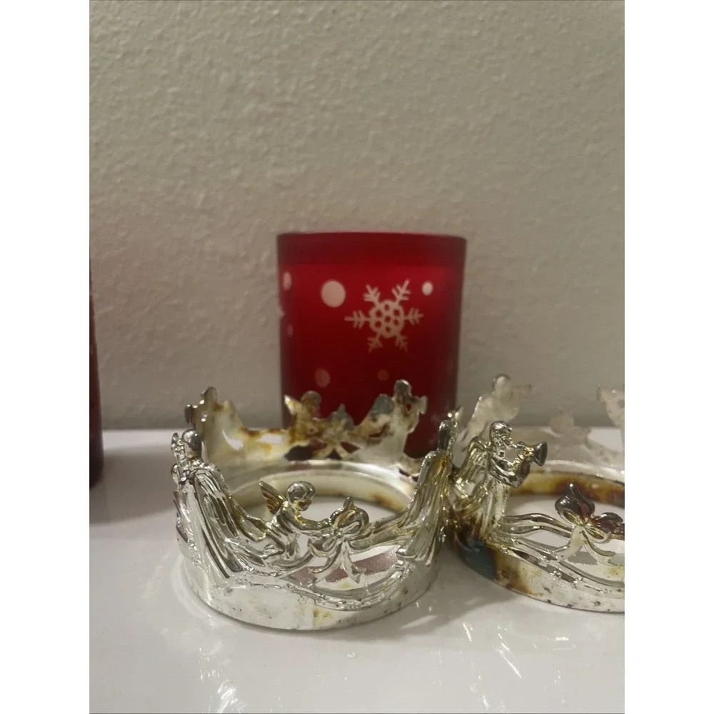 International Silver Company Red Snowflake Angel Votive Candles Set of 2